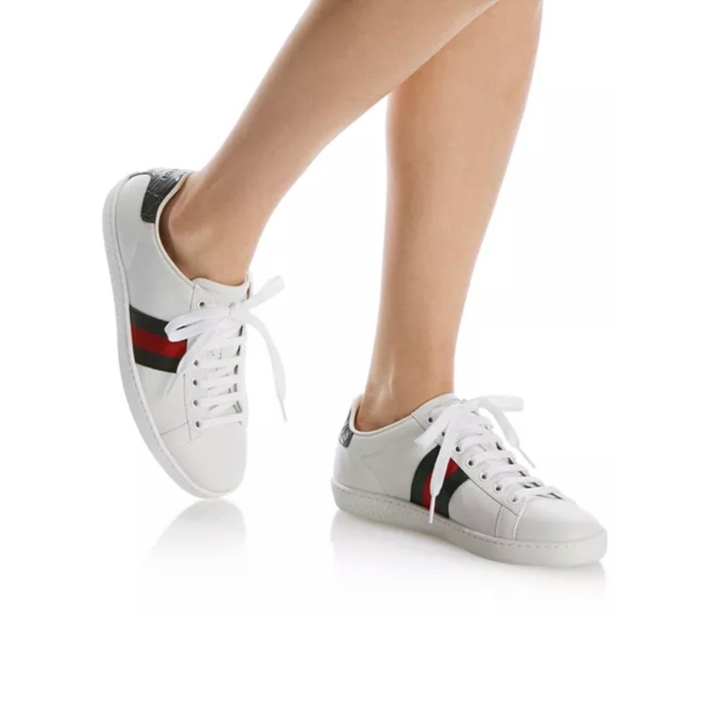 Gucci Women's‎ Ace Sneakers White Leather Green Red Stripe size 7.5